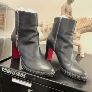PRE-LOVED Christian Louboutin Telezip 85 Calf Boots, 38.5, Black